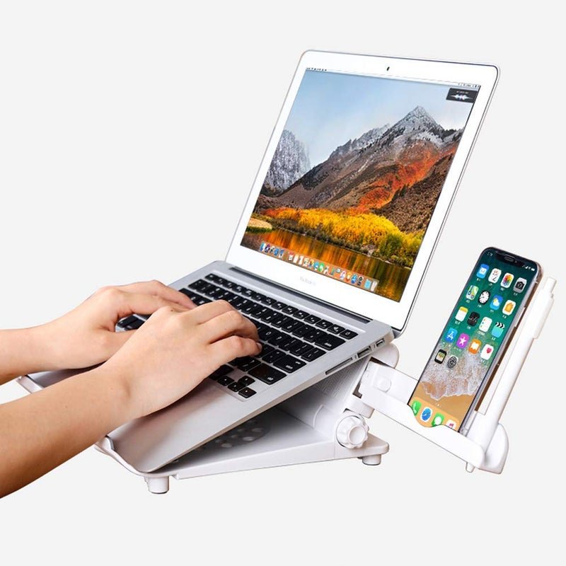 COOSKIN Lightweight Ventilated Laptop Desk Stand with Adjustable Phone Stand Holder Foldable & Portable Riser Compatible 13-17 inch Notebook Base Holder (White) - Image 4
